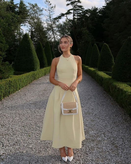 Pretty A line Scoop Neck Yellow Night Dinner Evening Dresses Formal Summer Wedding Guest Dresses Wedding Guest Outfits DP2200
