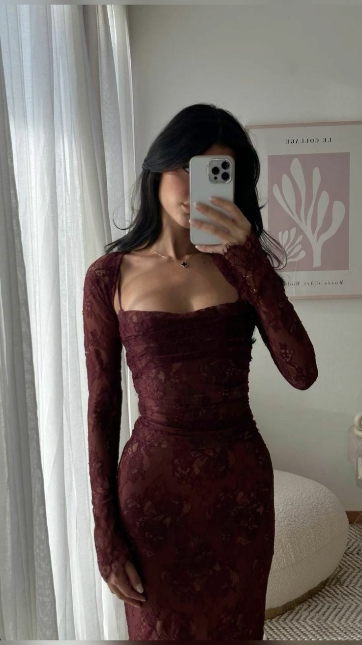Simple Sheath Spaghetti Straps Burgundy Lace Prom Dresses Formal Summer Wedding Guest Dresses Wedding Guest Outfits DP2220