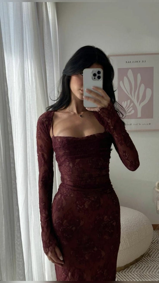 Simple Sheath Spaghetti Straps Burgundy Lace Prom Dresses Formal Summer Wedding Guest Dresses Wedding Guest Outfits DP2220