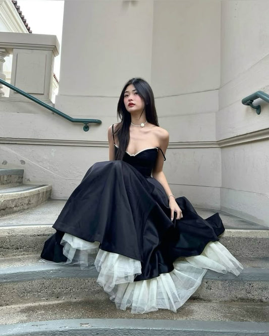 Sexy Ball Gown Spaghetti Straps Black Satin Prom Dresses Formal Summer Wedding Guest Dress Wedding Guest Outfits DP2231