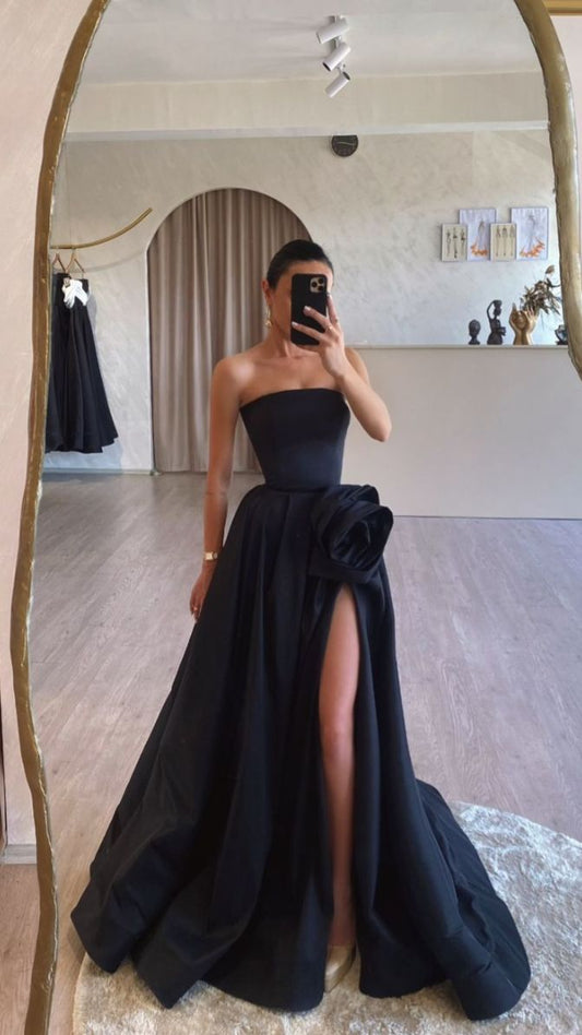 Classy Ball Gown Strapless Black Long Prom Dresses Formal Summer Wedding Guest Dresses Wedding Guest Outfit DP2234