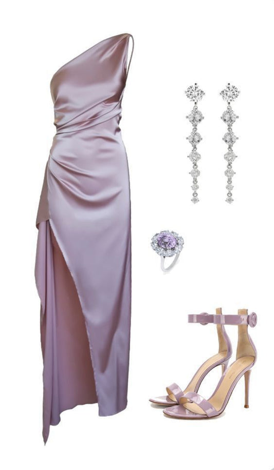 Trendy A line One Shoulder Pink Slit Prom Dresses Formal Summer Wedding Guest Dresses Wedding Guest Outfit DP2238