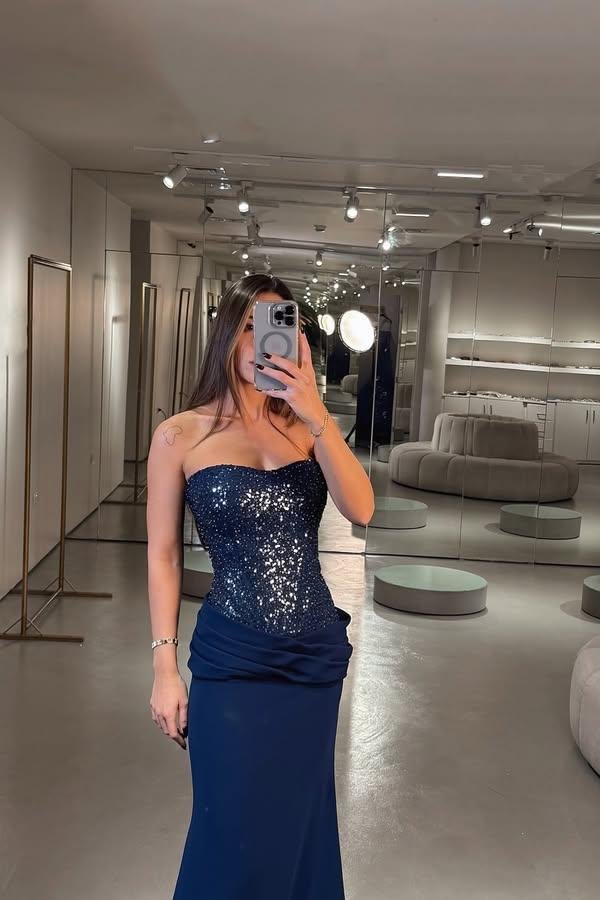 Elegant Mermaid Navy Blue Sequin Prom Dresses Formal Summer Wedding Guest Dress Wedding Guest Outfits DP2239