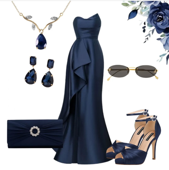 Elegant Mermaid Sweetheart Navy Blue Satin Prom Dresses Formal Summer Wedding Guest Dress Wedding Guest Outfits DP2246