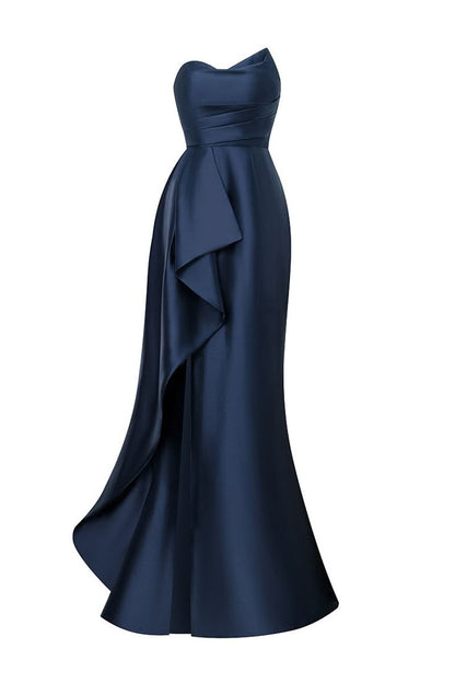 Elegant Mermaid Sweetheart Navy Blue Satin Prom Dresses Formal Summer Wedding Guest Dress Wedding Guest Outfits DP2246