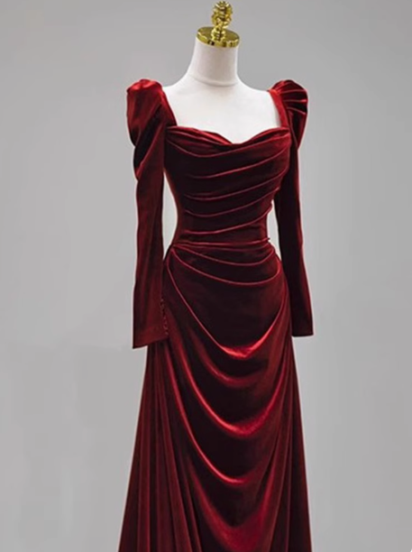Classy Mermaid Sweetheart Burgundy Velvet Long Prom Dresses Summer Wedding Guest Dresses Wedding Guest Outfits DP2250