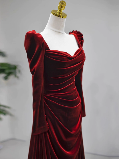 Classy Mermaid Sweetheart Burgundy Velvet Long Prom Dresses Summer Wedding Guest Dresses Wedding Guest Outfits DP2250