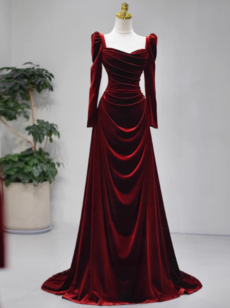 Classy Mermaid Sweetheart Burgundy Velvet Long Prom Dresses Summer Wedding Guest Dresses Wedding Guest Outfits DP2250