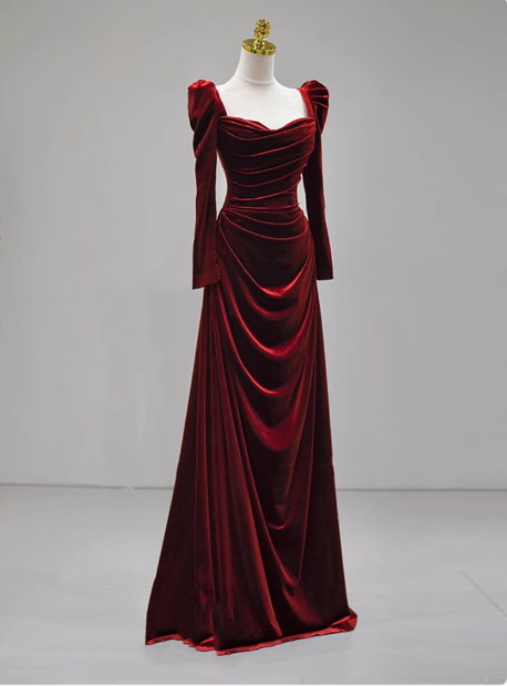 Classy Mermaid Sweetheart Burgundy Velvet Long Prom Dresses Summer Wedding Guest Dresses Wedding Guest Outfits DP2250