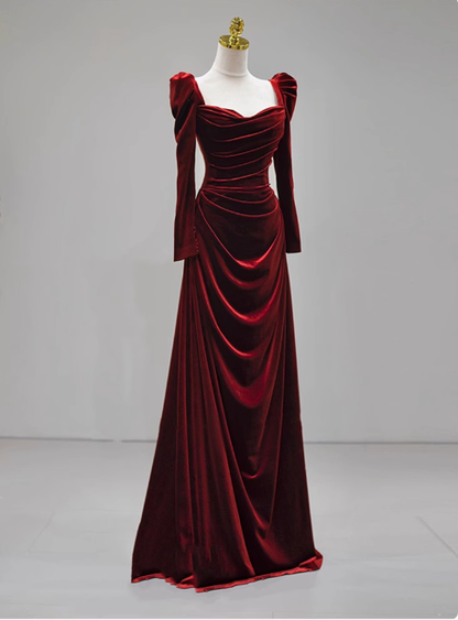 Classy Mermaid Sweetheart Burgundy Velvet Long Prom Dresses Summer Wedding Guest Dresses Wedding Guest Outfits DP2250