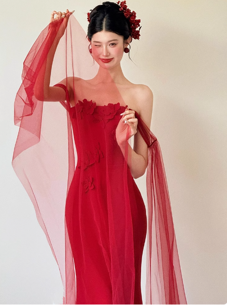 Pretty Mermaid Strapless Burgundy Prom Dresses Formal Summer Wedding Guest Dresses Wedding Guest Outfits DP2263