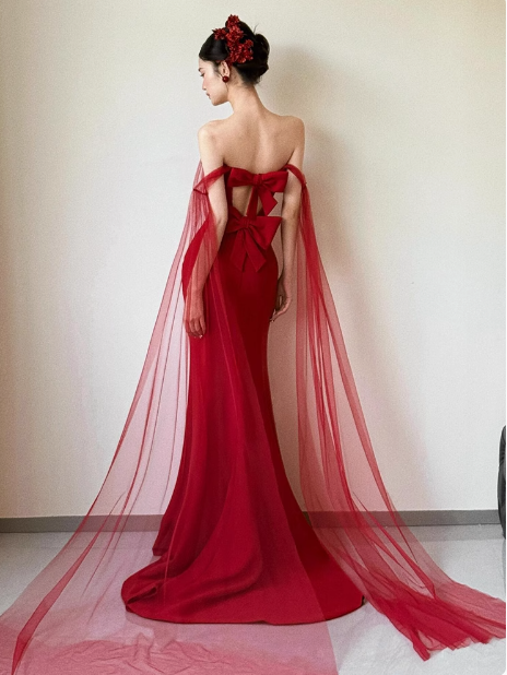 Pretty Mermaid Strapless Burgundy Prom Dresses Formal Summer Wedding Guest Dresses Wedding Guest Outfits DP2263