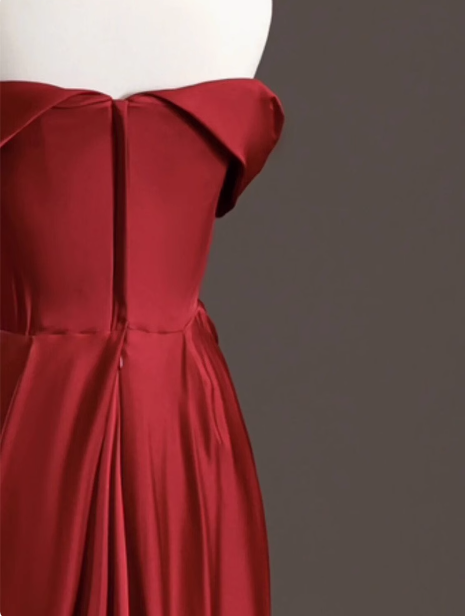 Elegant Sheath Off The Shoulder Red Satin Prom Dresses Formal Summer Wedding Guest Dresses Wedding Guest Outfits DP2264