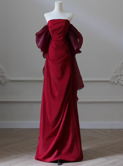 Elegant Mermaid Strapless Burgundy Satin Prom Dresses Formal Summer Wedding Guest Dresses Wedding Guest Outfits DP2265