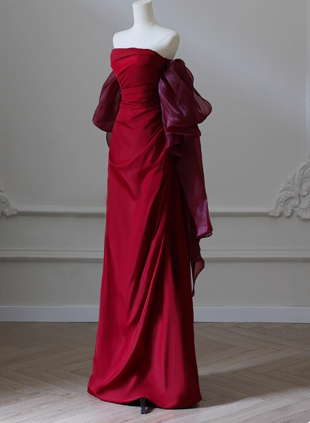 Elegant Mermaid Strapless Burgundy Satin Prom Dresses Formal Summer Wedding Guest Dresses Wedding Guest Outfits DP2265