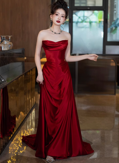 Elegant Sheath Sweetheart Burgundy Satin Prom Dresses Formal Summer Wedding Guest Dresses Wedding Guest Outfits DP2268