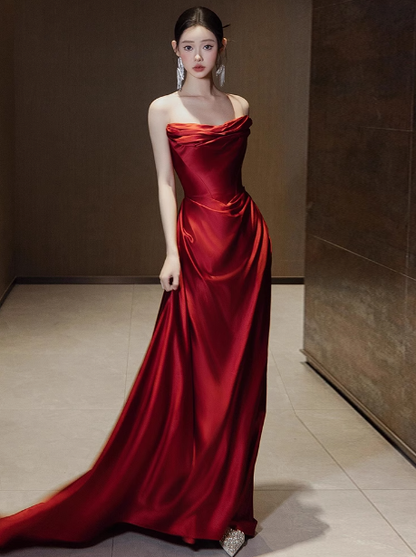 Gorgeous Mermaid Strapless Burgundy Prom Dresses Formal Summer Wedding Guest Dresses Wedding Guest Outfits DP2270