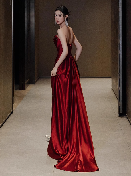 Gorgeous Mermaid Strapless Burgundy Prom Dresses Formal Summer Wedding Guest Dresses Wedding Guest Outfits DP2270