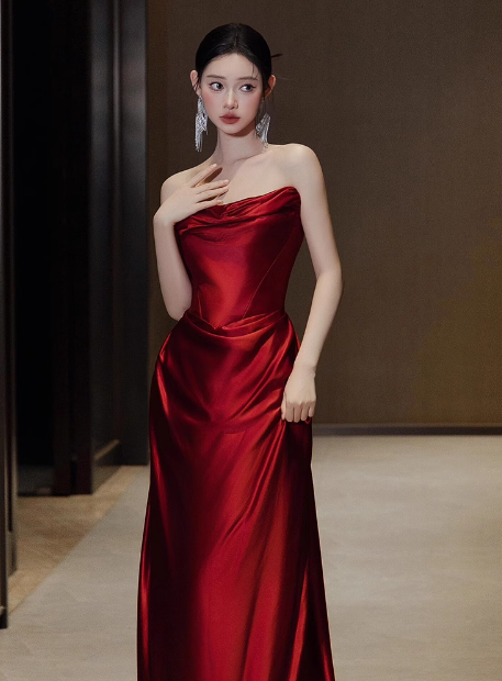 Gorgeous Mermaid Strapless Burgundy Prom Dresses Formal Summer Wedding Guest Dresses Wedding Guest Outfits DP2270