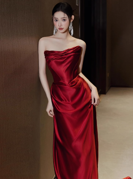 Gorgeous Mermaid Strapless Burgundy Prom Dresses Formal Summer Wedding Guest Dresses Wedding Guest Outfits DP2270