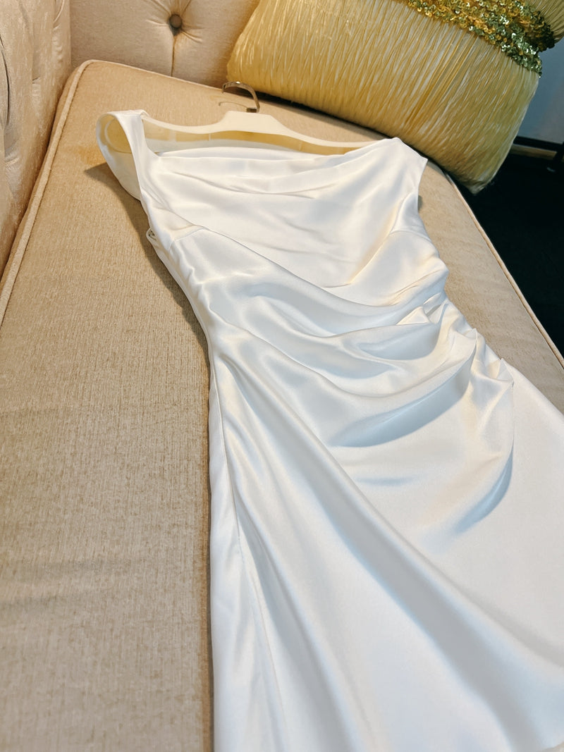 Sexy Sheath One Shoulder Pink Satin Prom Dresses Formal Summer Wedding Guest Dresses Wedding Guest Outfits DP2282