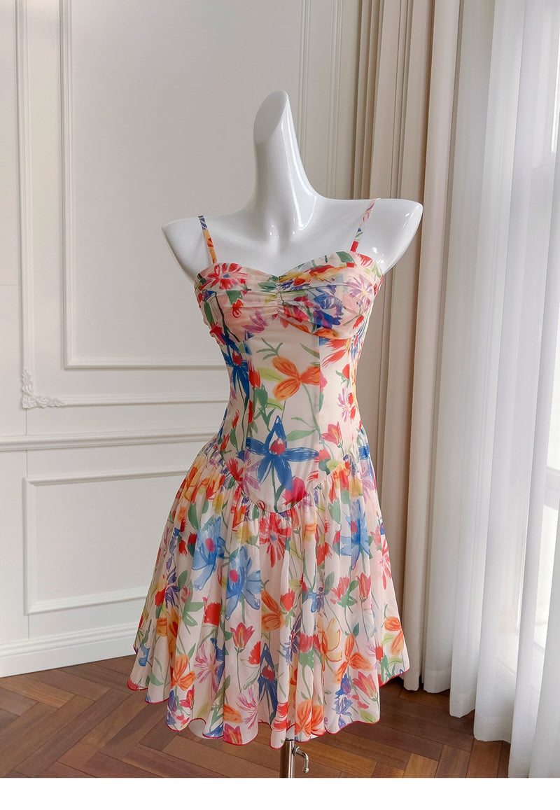 Sexy A line Spaghetti Straps Floral Chiffon Short Homecoming Dress Summer Hoco Dresses Cocktail Dress Birthday Outfits DP2288