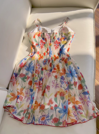 Sexy A line Spaghetti Straps Floral Chiffon Short Homecoming Dress Summer Hoco Dresses Cocktail Dress Birthday Outfits DP2288