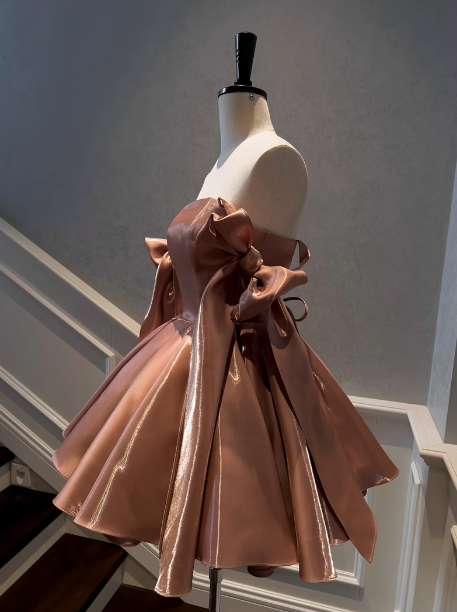 Sexy A line Spaghetti Straps Satin Brown Short Homecoming Dress Summer Hoco Dresses Cocktail Dress Birthday Outfits DP2289