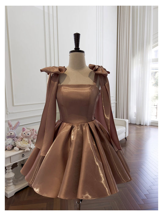 Sexy A line Spaghetti Straps Satin Brown Short Homecoming Dress Summer Hoco Dresses Cocktail Dress Birthday Outfits DP2289