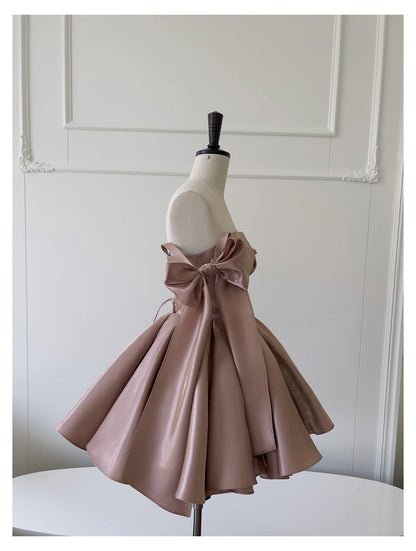 Sexy A line Spaghetti Straps Satin Brown Short Homecoming Dress Summer Hoco Dresses Cocktail Dress Birthday Outfits DP2289