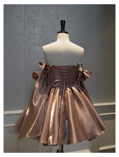 Sexy A line Spaghetti Straps Satin Brown Short Homecoming Dress Summer Hoco Dresses Cocktail Dress Birthday Outfits DP2289