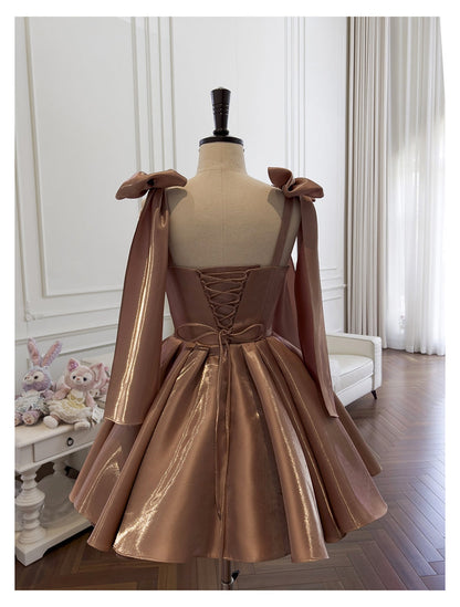 Sexy A line Spaghetti Straps Satin Brown Short Homecoming Dress Summer Hoco Dresses Cocktail Dress Birthday Outfits DP2289