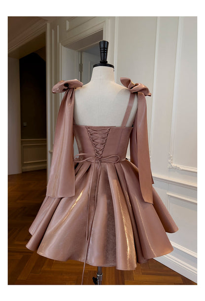 Sexy A line Spaghetti Straps Satin Brown Short Homecoming Dress Summer Hoco Dresses Cocktail Dress Birthday Outfits DP2289