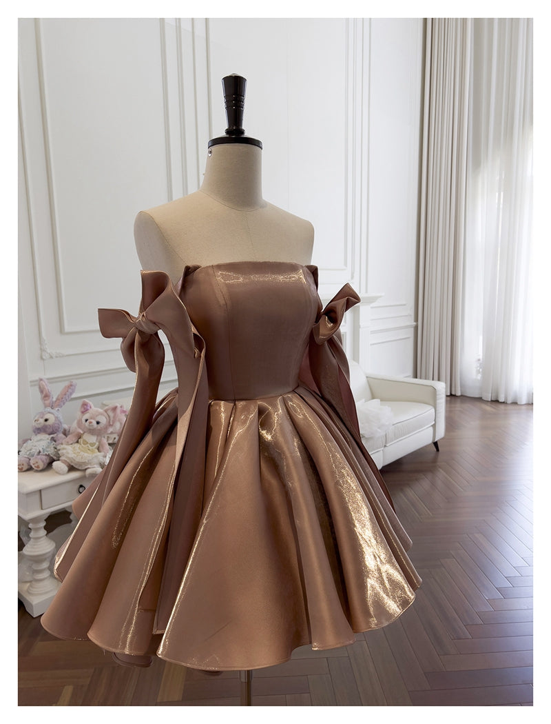 Sexy A line Spaghetti Straps Satin Brown Short Homecoming Dress Summer Hoco Dresses Cocktail Dress Birthday Outfits DP2289