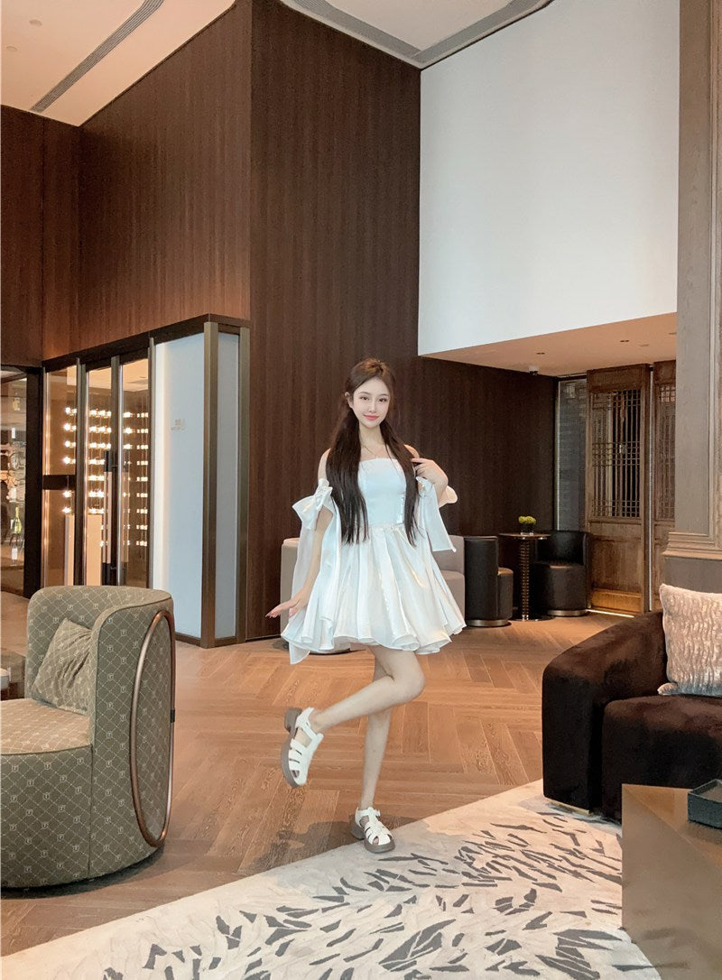 Sexy A line Spaghetti Straps Satin White Short Homecoming Dress Summer Hoco Dresses Cocktail Dress Birthday Outfits DP2290