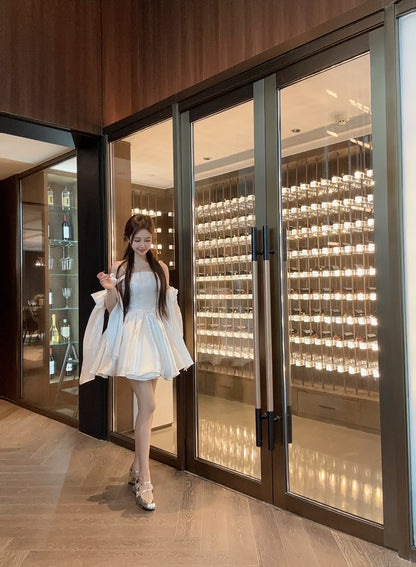 Sexy A line Spaghetti Straps Satin White Short Homecoming Dress Summer Hoco Dresses Cocktail Dress Birthday Outfits DP2290