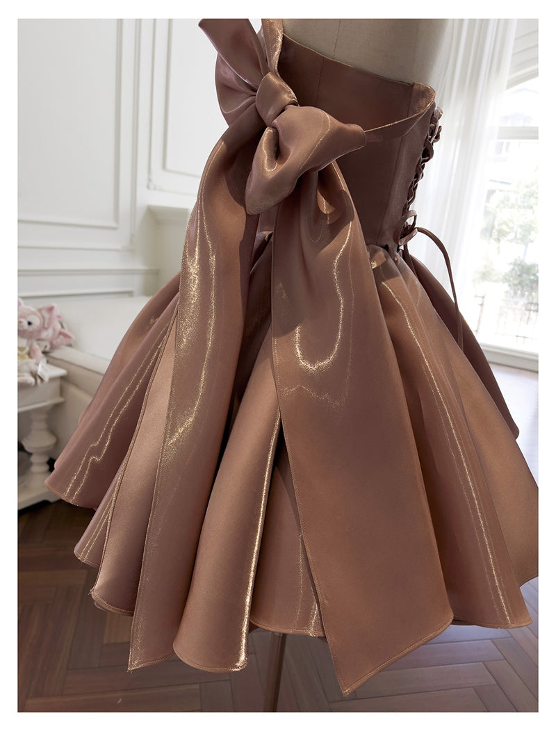 Sexy A line Spaghetti Straps Satin Corset Back Short Homecoming Dress Summer Hoco Dresses Cocktail Dress Birthday Outfits DP2291