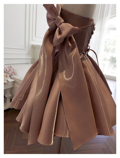 Sexy A line Spaghetti Straps Satin Corset Back Short Homecoming Dress Summer Hoco Dresses Cocktail Dress Birthday Outfits DP2291