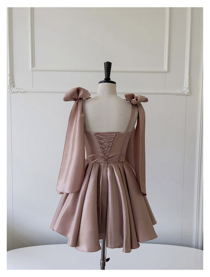 Sexy A line Spaghetti Straps Satin Corset Back Short Homecoming Dress Summer Hoco Dresses Cocktail Dress Birthday Outfits DP2291