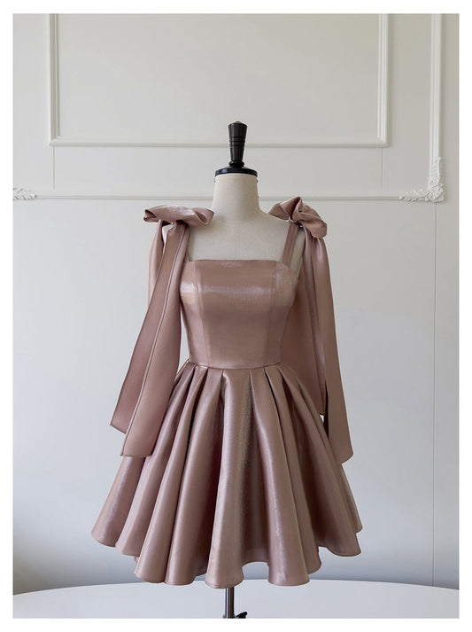 Sexy A line Spaghetti Straps Satin Corset Back Short Homecoming Dress Summer Hoco Dresses Cocktail Dress Birthday Outfits DP2291