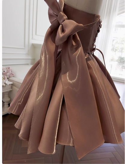 Sexy A line Spaghetti Straps Satin Corset Short Homecoming Dress Summer Hoco Dresses Cocktail Dress Birthday Outfits DP2298