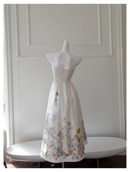 Elegant A line Spaghetti Straps Floral White Prom Dresses Formal Summer Wedding Guest Dresses Wedding Guest Outfit DP2296