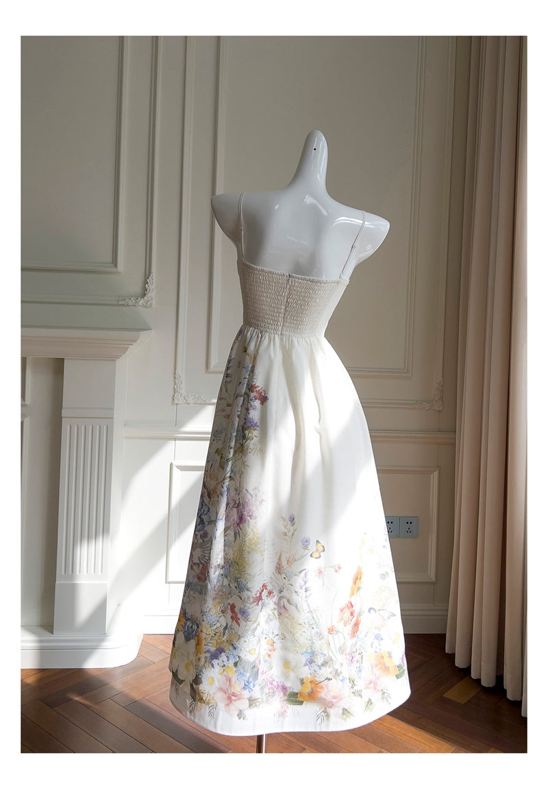 Elegant A line Spaghetti Straps Floral White Prom Dresses Formal Summer Wedding Guest Dresses Wedding Guest Outfit DP2296