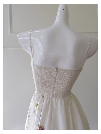 Elegant A line Spaghetti Straps Floral White Prom Dresses Formal Summer Wedding Guest Dresses Wedding Guest Outfit DP2296