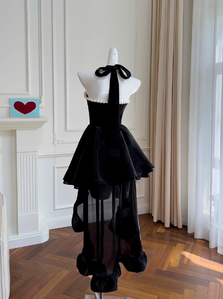 Sexy A line Halter Black Velvet Short Homecoming Dresses Summer Hoco Dresses Cocktail Dress Birthday Outfits DP2299