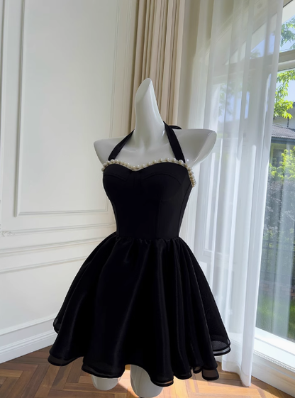 Sexy A line Halter Black Velvet Short Homecoming Dresses Summer Hoco Dresses Cocktail Dress Birthday Outfits DP2299