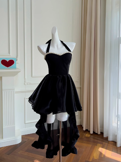 Sexy A line Halter Black Velvet Short Homecoming Dresses Summer Hoco Dresses Cocktail Dress Birthday Outfits DP2299