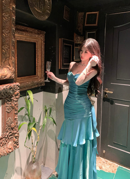 Pretty Mermaid Spaghetti Straps Sleeveless Blue Prom Gown Long Evening Dress Prom Dresses DP229