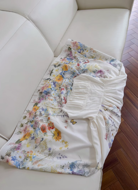 Elegant A line Spaghetti Straps Floral White Prom Dresses Formal Summer Wedding Guest Dresses Wedding Guest Outfit DP2300