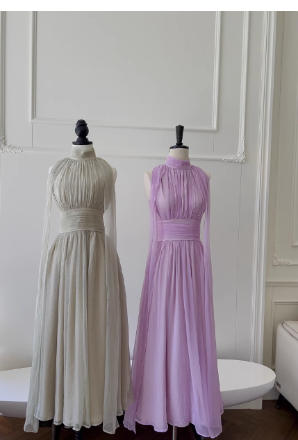 Elegant A line High Neck Chiffon Prom Dresses Formal Summer Wedding Guest Dresses Wedding Guest Outfit DP2303